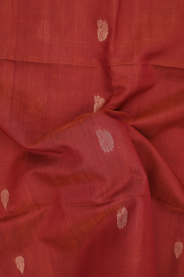 Kora Silk Cotton Saree In Brick Red In Floral Buttas
