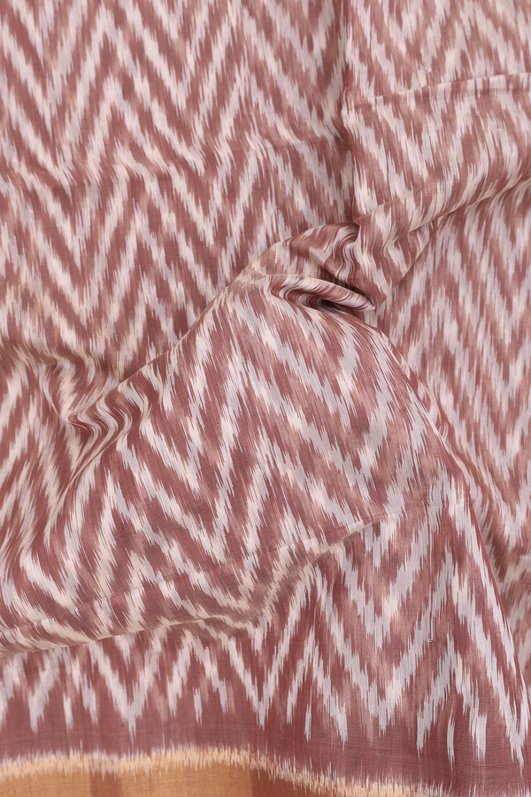Kora Silk Cotton Saree In Brown With Chevron Design