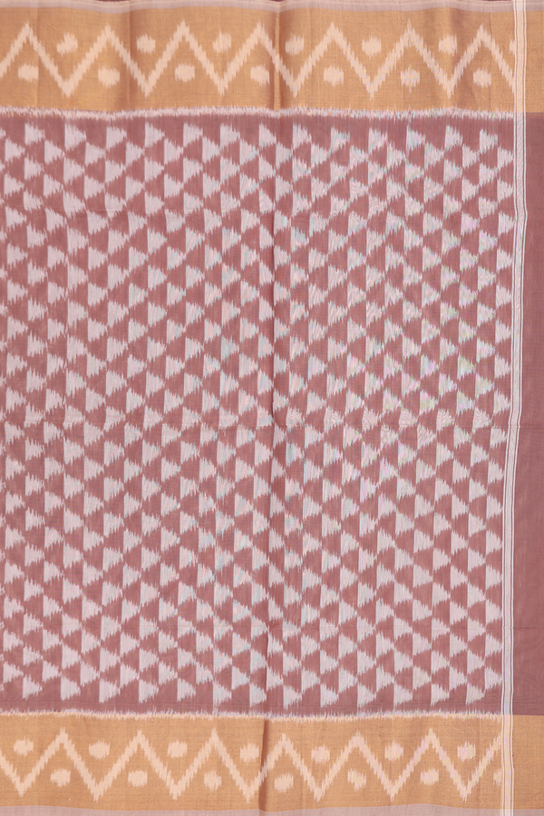Kora Silk Cotton Saree In Brown With Chevron Design