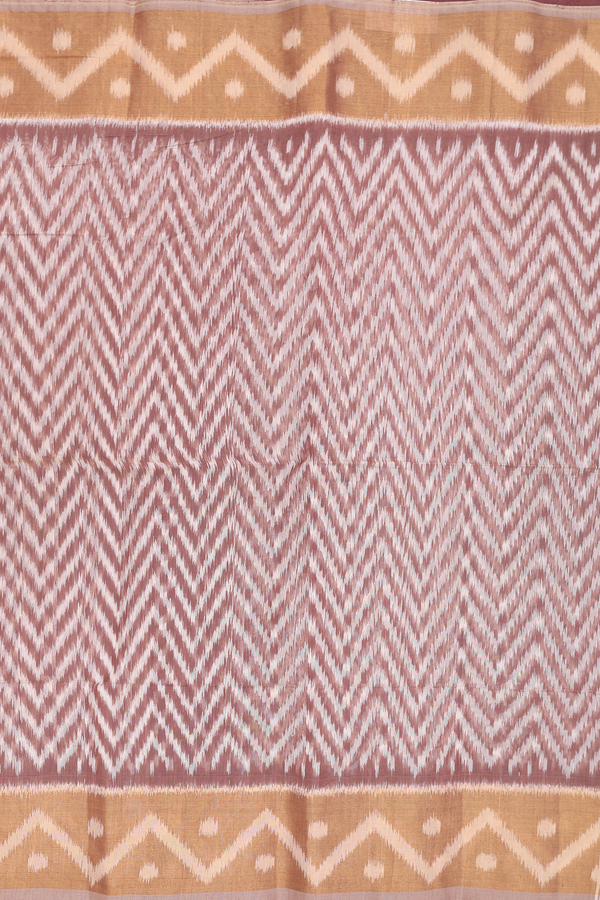 Kora Silk Cotton Saree In Brown With Chevron Design