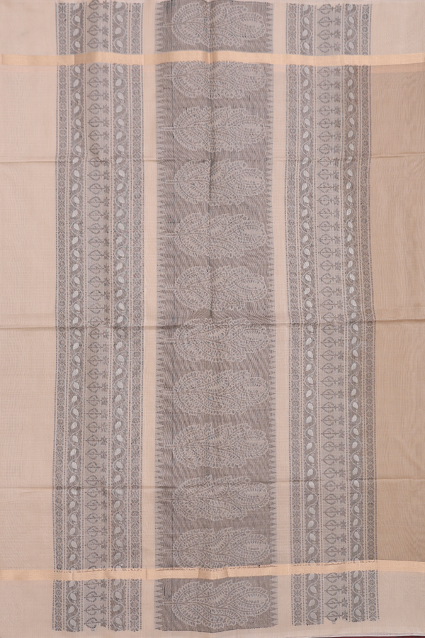 Kora Silk Cotton Saree In Brown With Floral Motifs