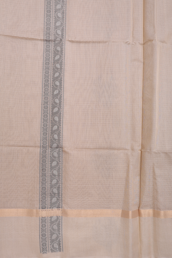 Kora Silk Cotton Saree In Brown With Floral Motifs