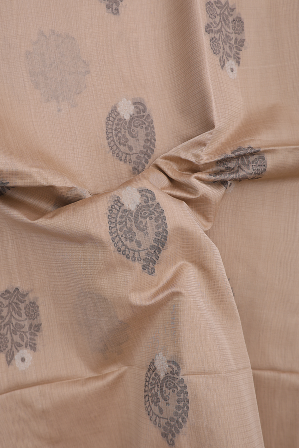 Kora Silk Cotton Saree In Brown With Floral Motifs