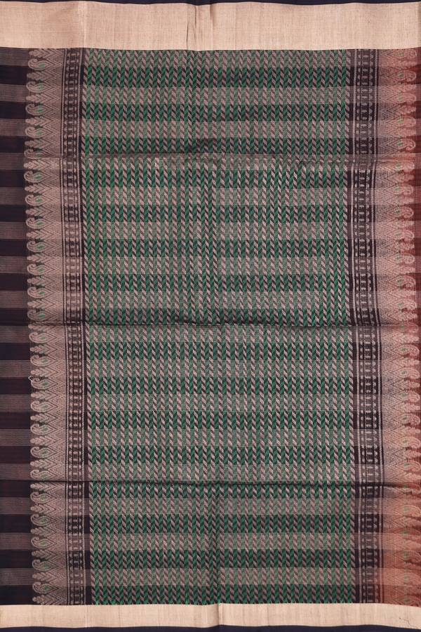 Kora Silk Cotton Saree In Brown With Checks Design