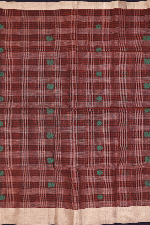 Kora Silk Cotton Saree In Brown With Checks Design