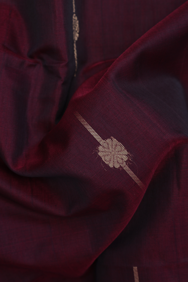 Kora Silk Cotton Saree In Burgundy Red With Floral Buttas