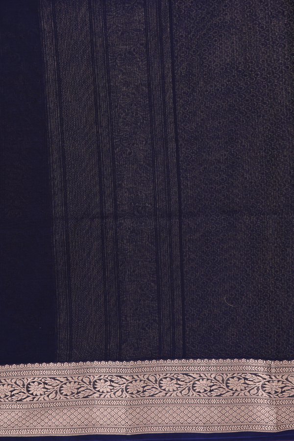 Kora Silk Cotton Saree In Cerulean Blue With Floral Buttas