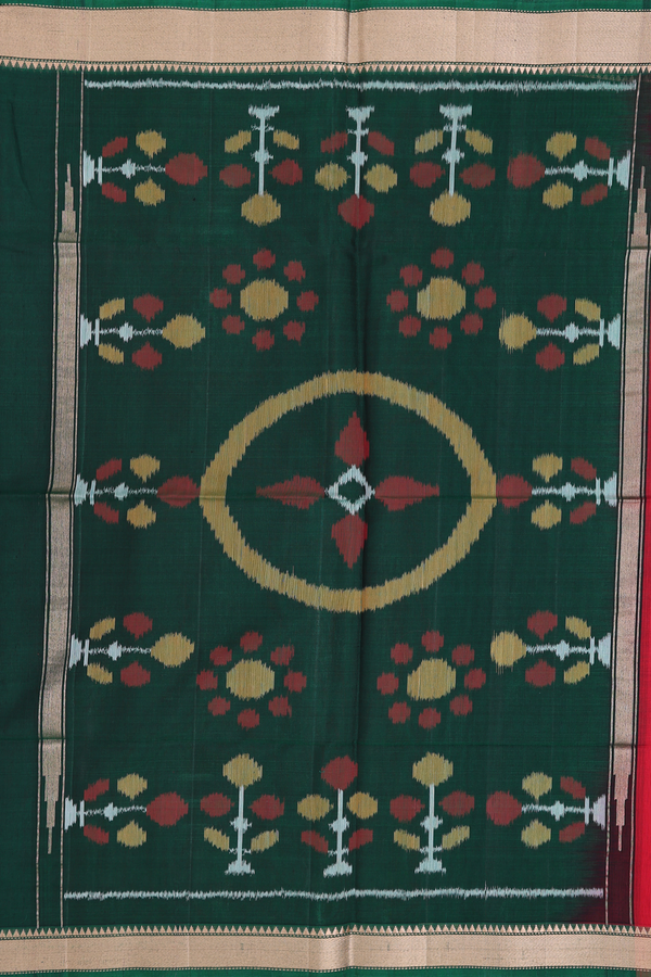 Kora Silk Cotton Saree In Chilli Red With Floral Buttas