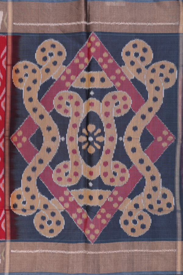 Kora Silk Cotton Saree In Crimson Red With Ikat Design