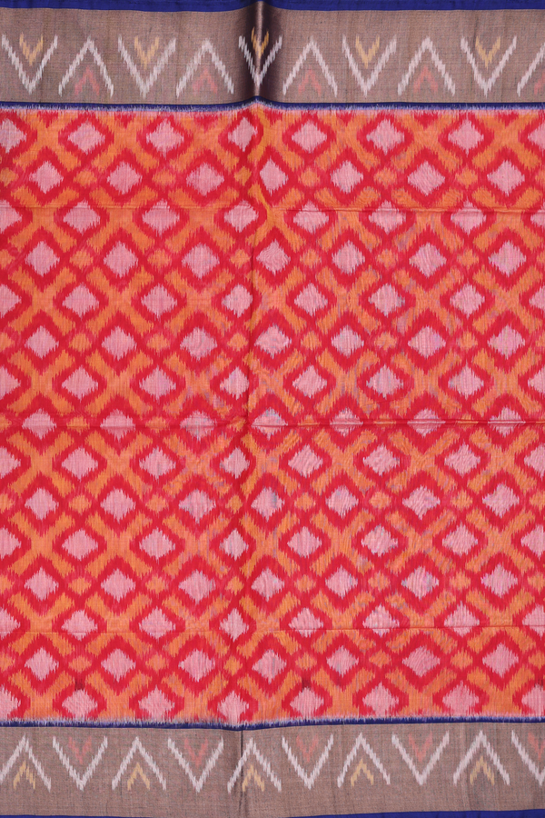 Kora Silk Cotton Saree In Crimson Red With Diamond Design