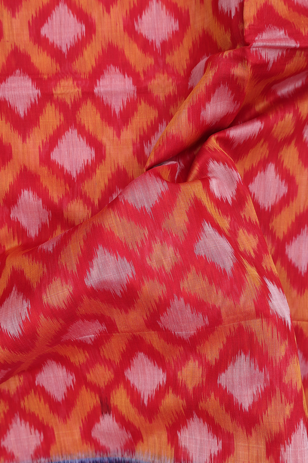 Kora Silk Cotton Saree In Crimson Red With Diamond Design