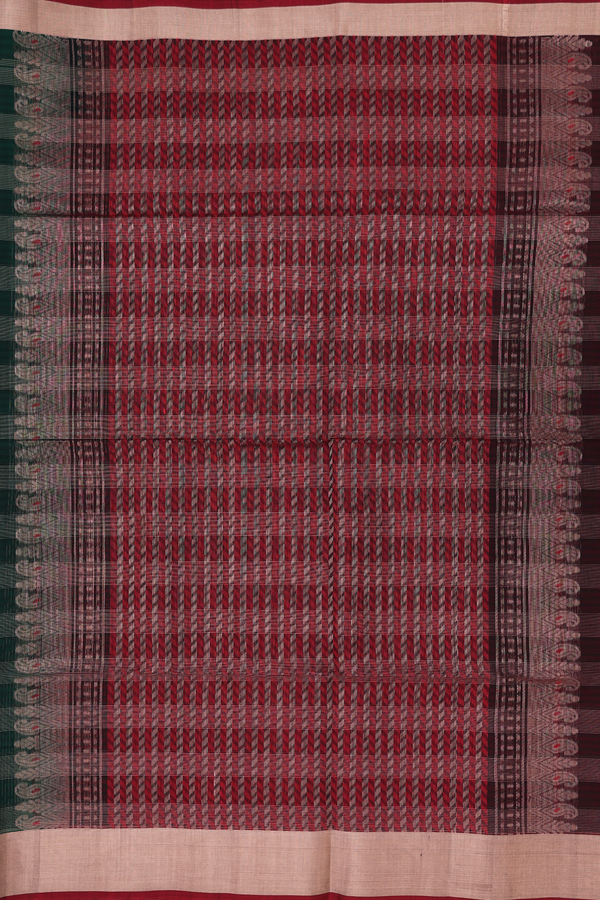 Kora Silk Cotton Saree In Dark Green With Checks Design