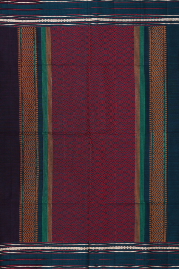 Kora Silk Cotton Saree In Dark Oak Brown With Threadwork Buttas