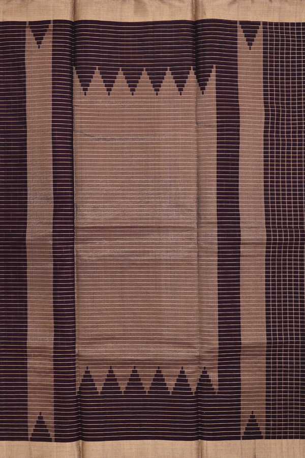 Kora Silk Cotton Saree In Dark Oak Brown With Checks Design