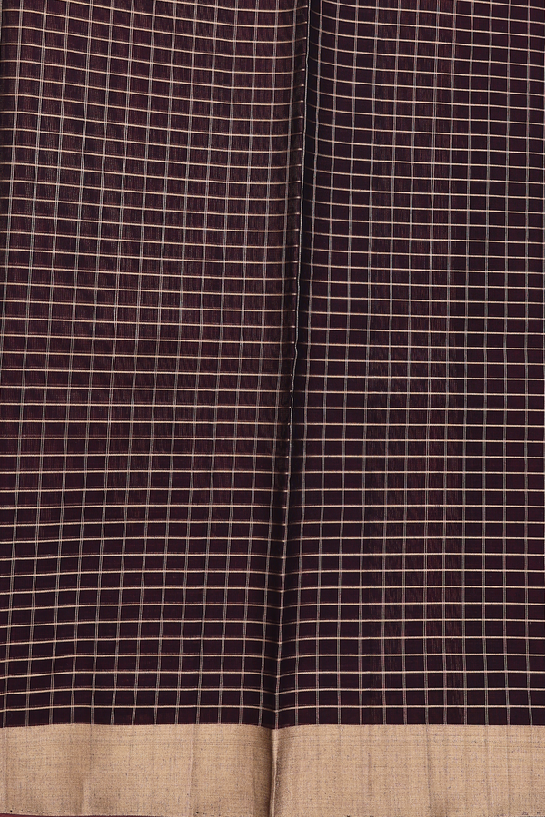 Kora Silk Cotton Saree In Dark Oak Brown With Checks Design