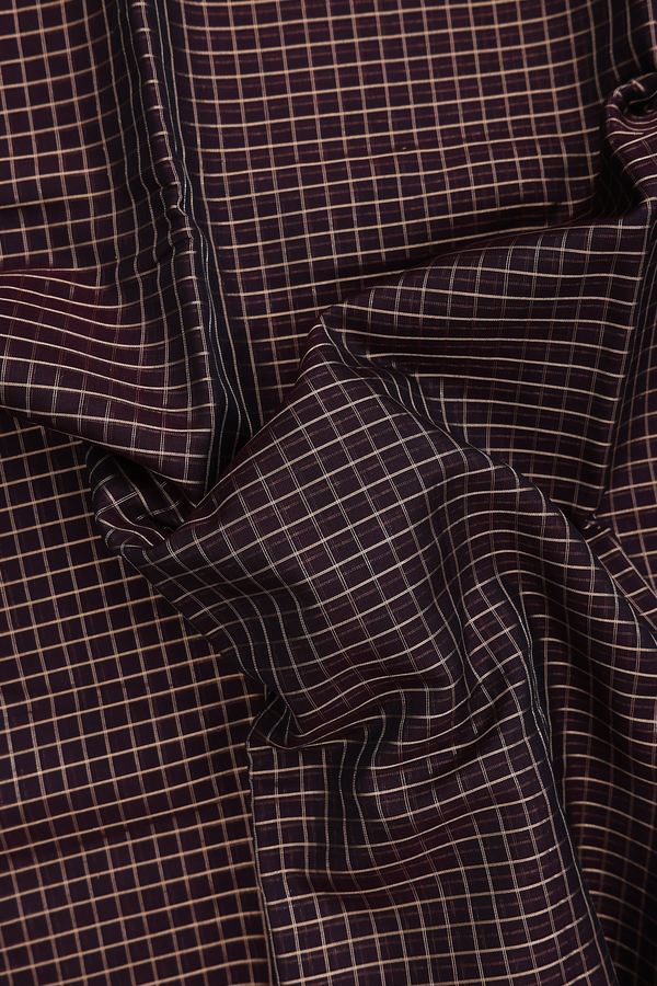 Kora Silk Cotton Saree In Dark Oak Brown With Checks Design