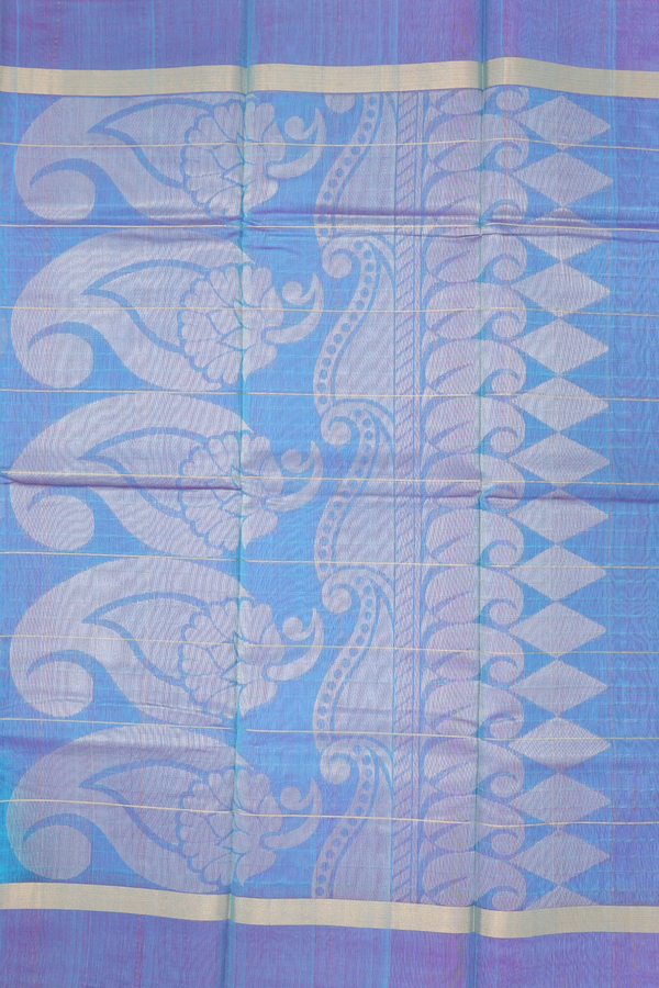 Kora Silk Cotton Saree In Deep Sky Blue With Checks Design