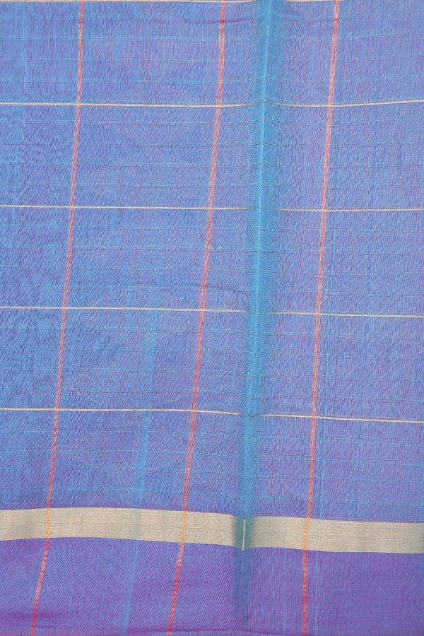 Kora Silk Cotton Saree In Deep Sky Blue With Checks Design