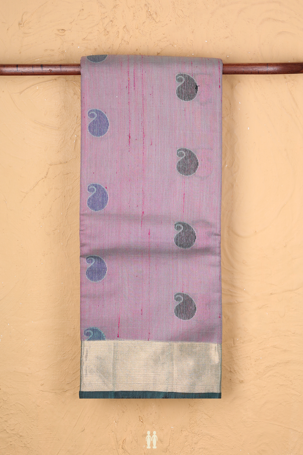 Kora Silk Cotton Saree In Dual Tone With Paisley Buttas