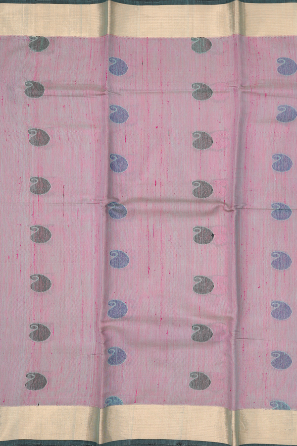 Kora Silk Cotton Saree In Dual Tone With Paisley Buttas