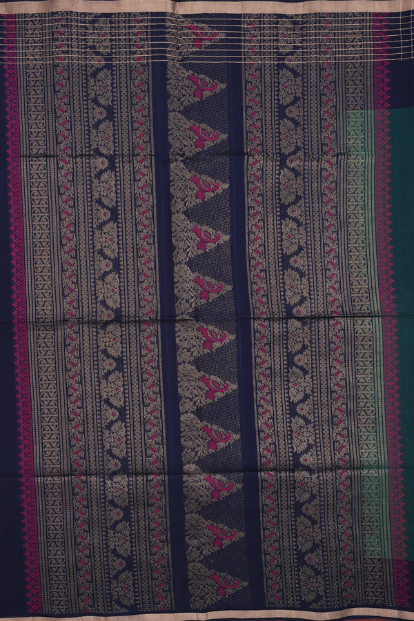 Kora Silk Cotton Saree In Dual Tone With Peacock Design