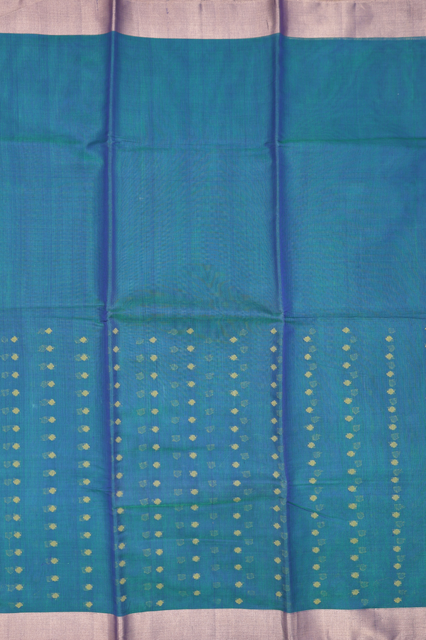 Kora Silk Cotton Saree In Dual Tone With Threadwork Buttas