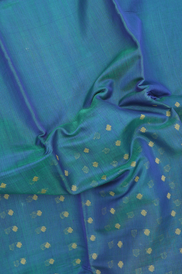 Kora Silk Cotton Saree In Dual Tone With Threadwork Buttas