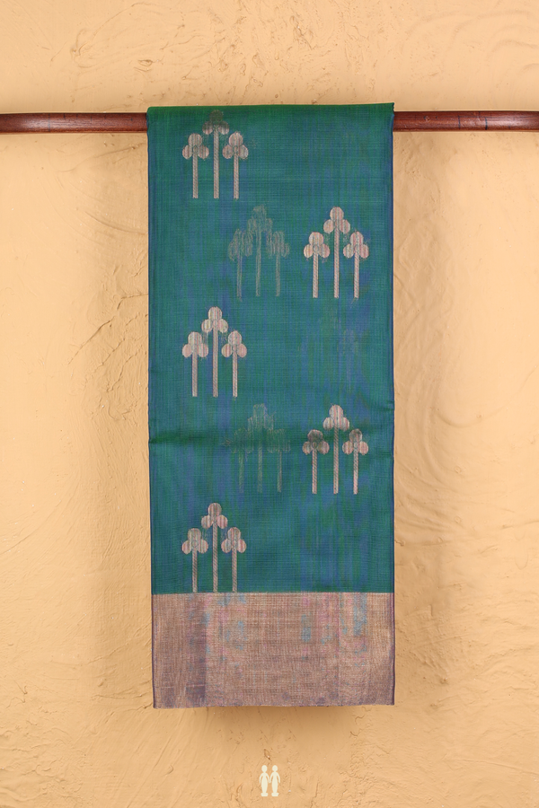 Kora Silk Cotton Saree In Dual Tone With Zari Buttas