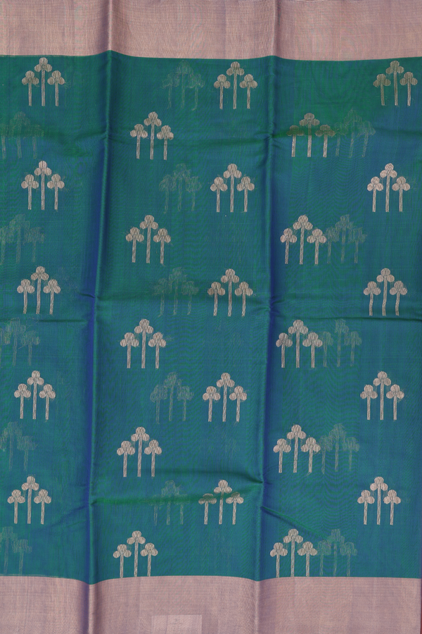 Kora Silk Cotton Saree In Dual Tone With Zari Buttas