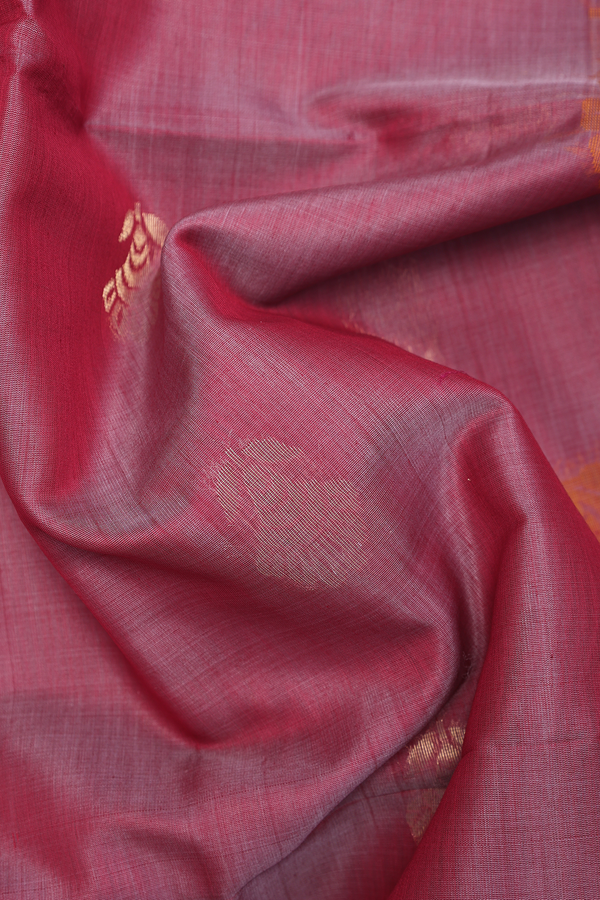 Kora Silk Cotton Saree In Dusty Pink With Floral Buttas