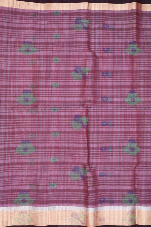 Kora Silk Cotton Saree In Dusty Purple With Parrot Buttas