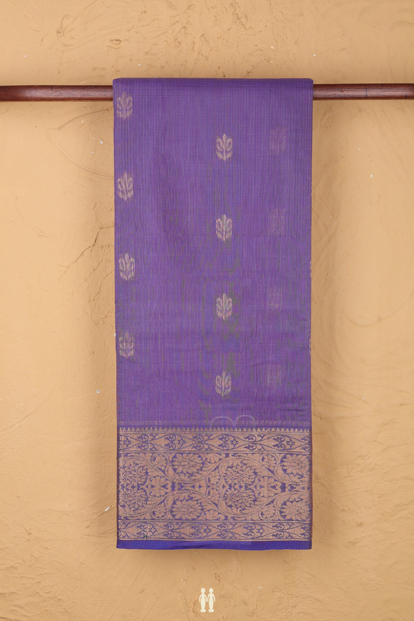 Kora Silk Cotton Saree In Dusty Violet With Floral Buttas