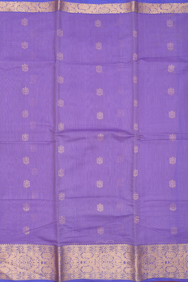 Kora Silk Cotton Saree In Dusty Violet With Floral Buttas