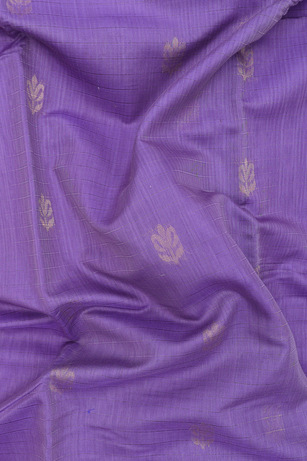 Kora Silk Cotton Saree In Dusty Violet With Floral Buttas