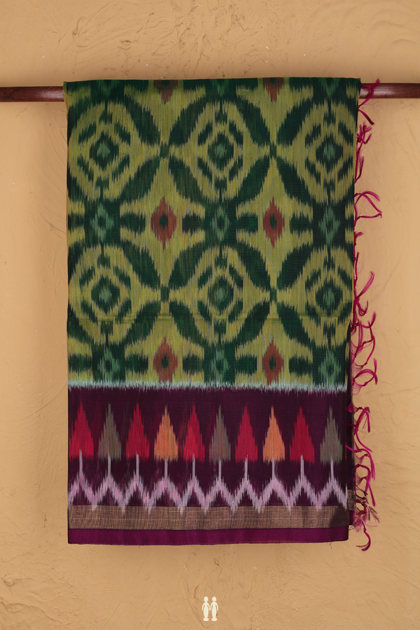 Kora Silk Cotton Saree In Emerald Green With Allover Design