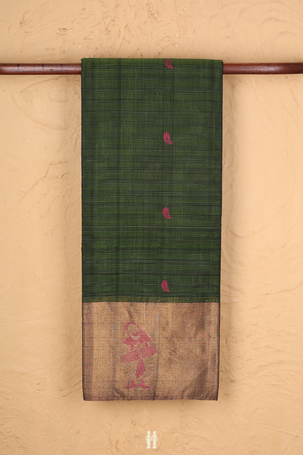 Kora Silk Cotton Saree In Fern Green With Allover Buttas