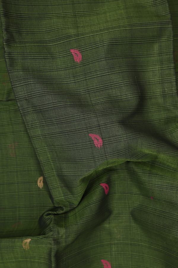 Kora Silk Cotton Saree In Fern Green With Allover Buttas