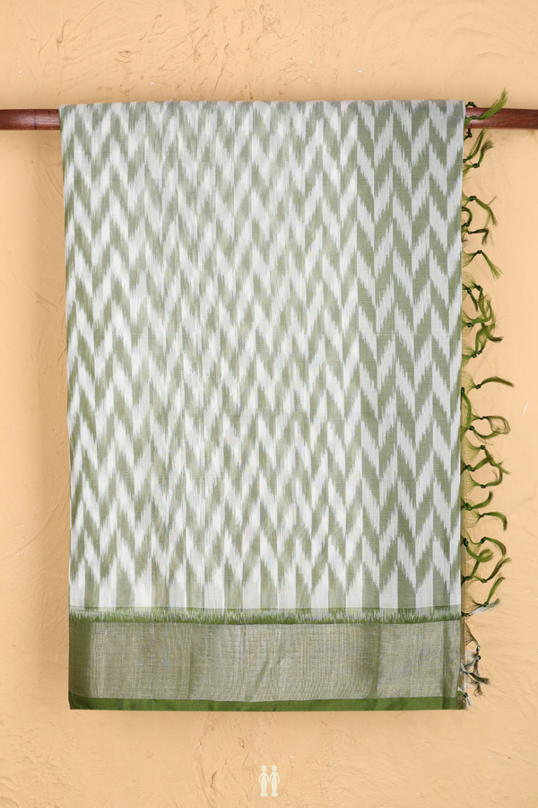 Kora Silk Cotton Saree In Fern Green With Printed Design