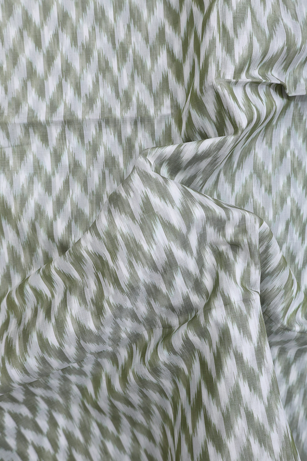 Kora Silk Cotton Saree In Fern Green With Printed Design