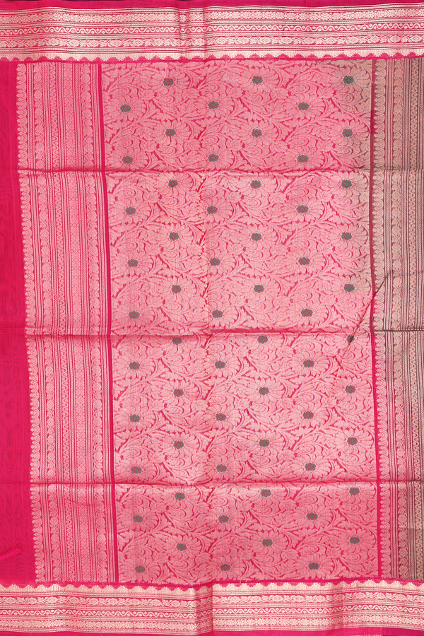 Kora Silk Cotton Saree In Forest Green With Floral Buttas