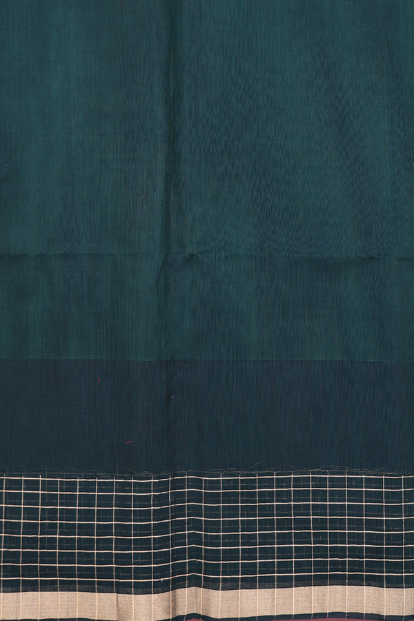 Kora Silk Cotton Saree In Forest Green With Peacock Design