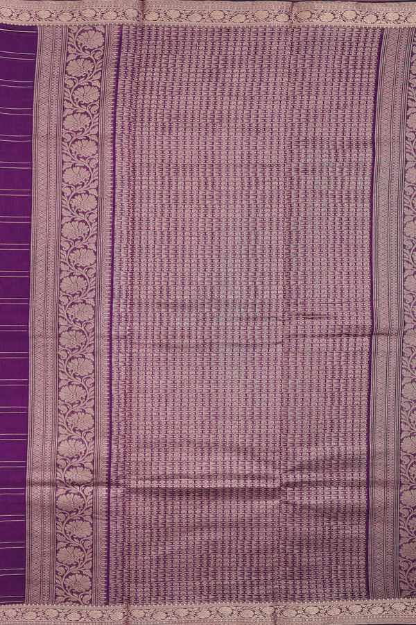 Kora Silk Cotton Saree In Grape Purple With Checks Design