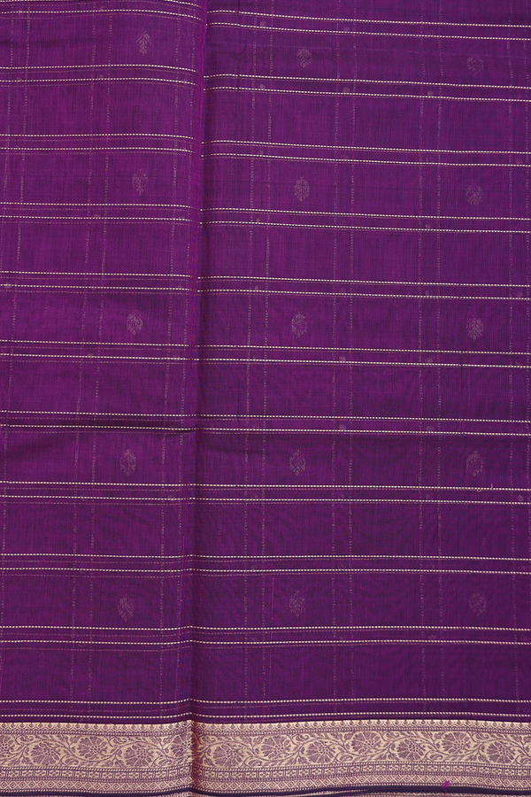 Kora Silk Cotton Saree In Grape Purple With Checks Design