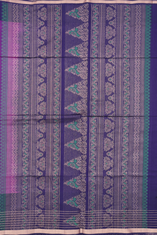 Kora Silk Cotton Saree In Grape Purple With Peacock Design