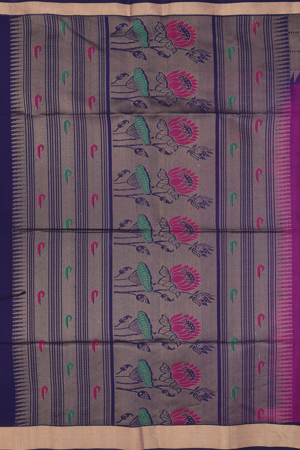 Kora Silk Cotton Saree In Grape Purple With Threadwork Buttas