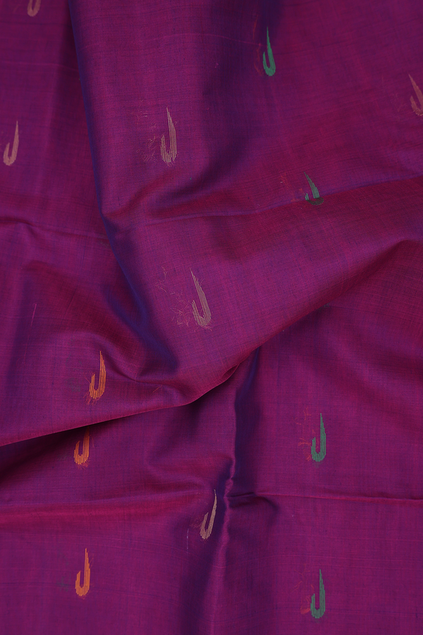 Kora Silk Cotton Saree In Grape Purple With Threadwork Buttas
