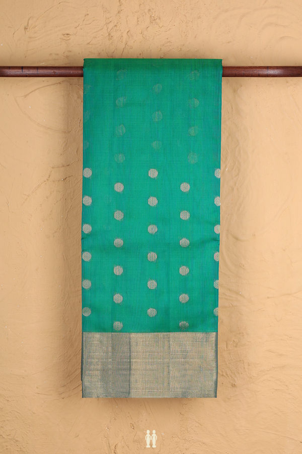 Kora Silk Cotton Saree In Ramar Green With Allover Design