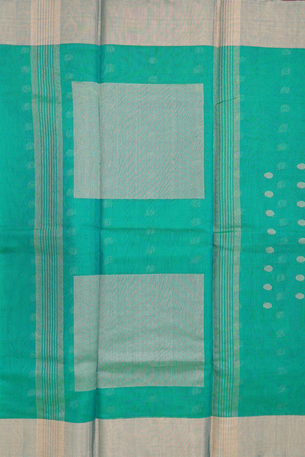 Kora Silk Cotton Saree In Ramar Green With Allover Design