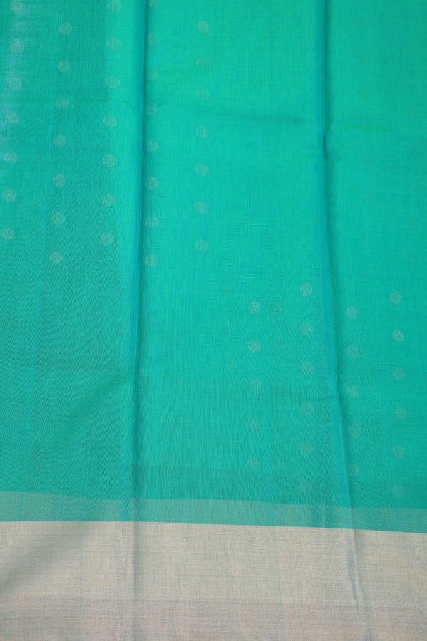 Kora Silk Cotton Saree In Ramar Green With Allover Design