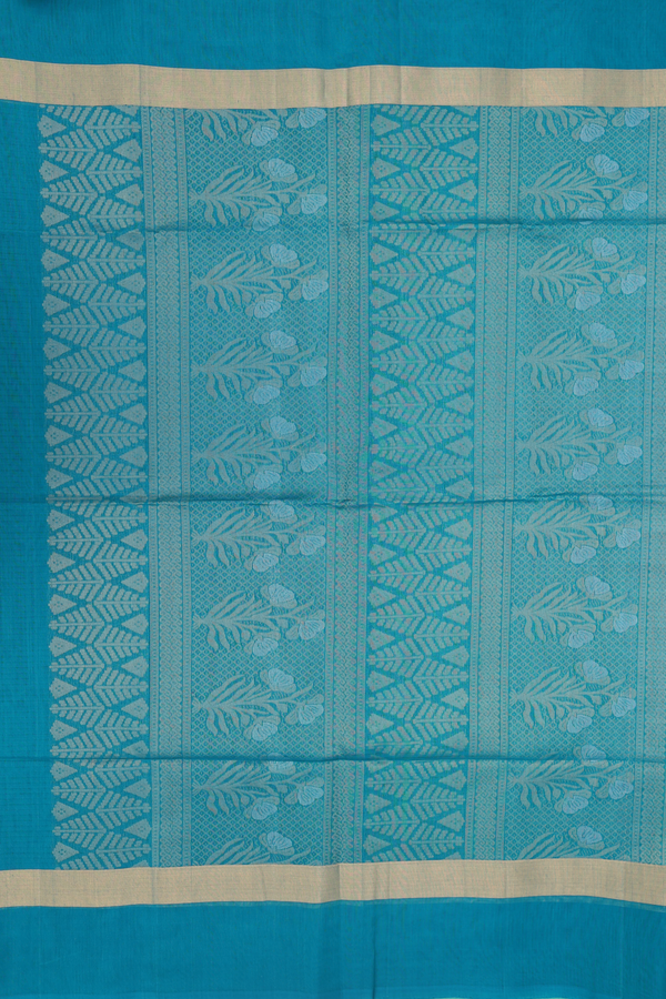 Kora Silk Cotton Saree In Green With Floral Motifs